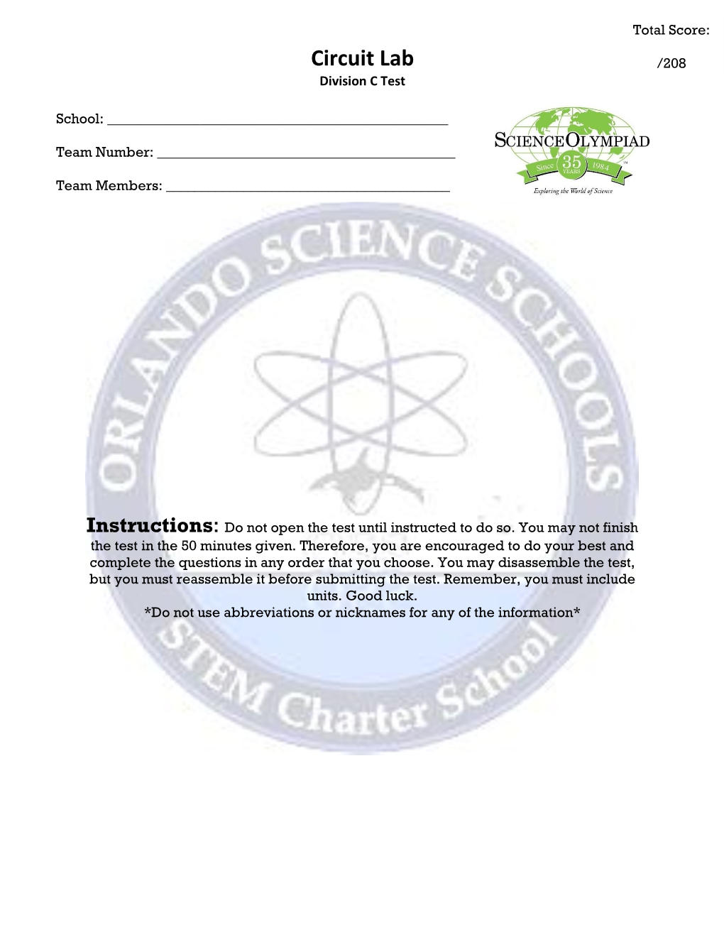 Circuit Lab /208 Division C Test