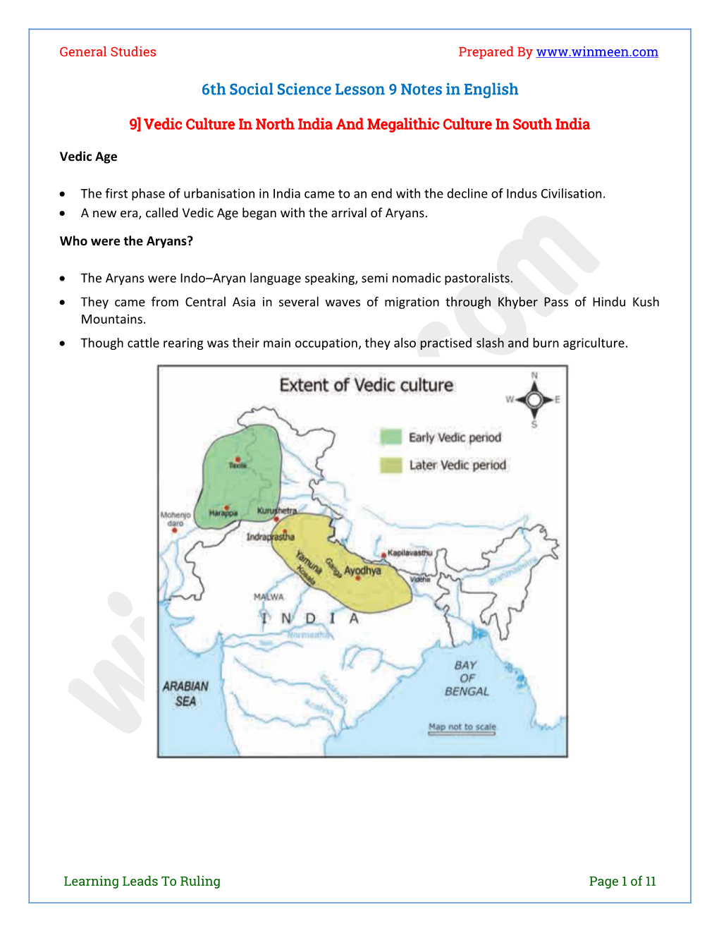 6Th Social Science Lesson 9 Notes in English