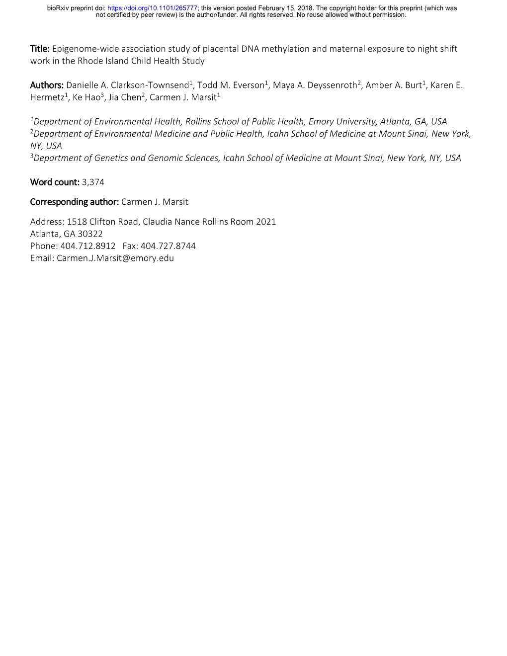 Epigenome-Wide Association Study of Placental DNA Methylation and Maternal Exposure to Night Shift Work in the Rhode Island Child Health Study