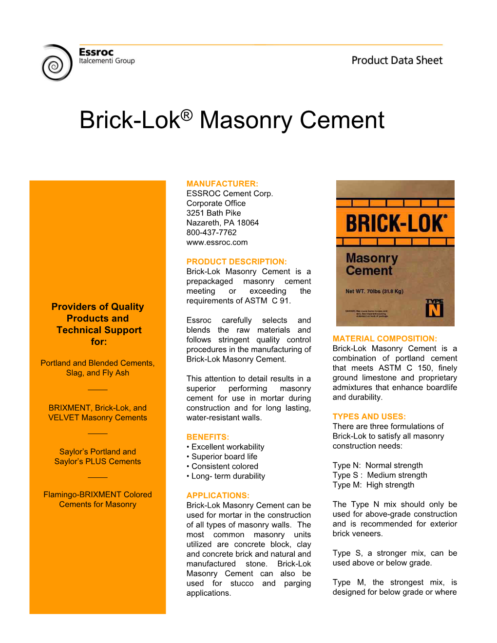 Brick-Lok® Masonry Cement