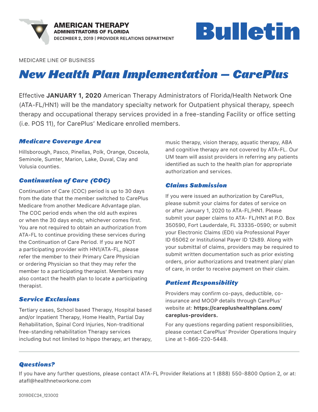 New Health Plan Implementation — Careplus