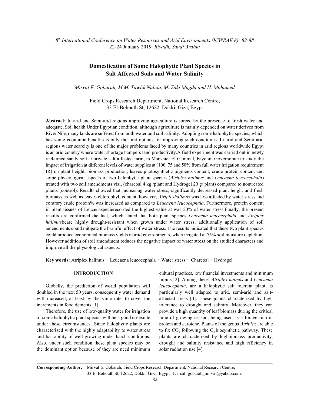 Domestication of Some Halophytic Plant Species in Salt Affected Soils and Water Salinity