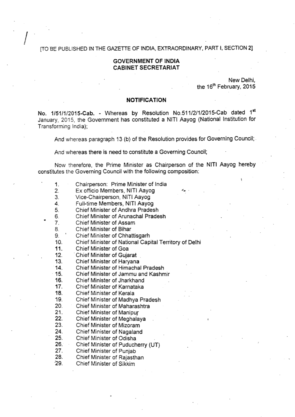 The Governing Council of NITI Aayog