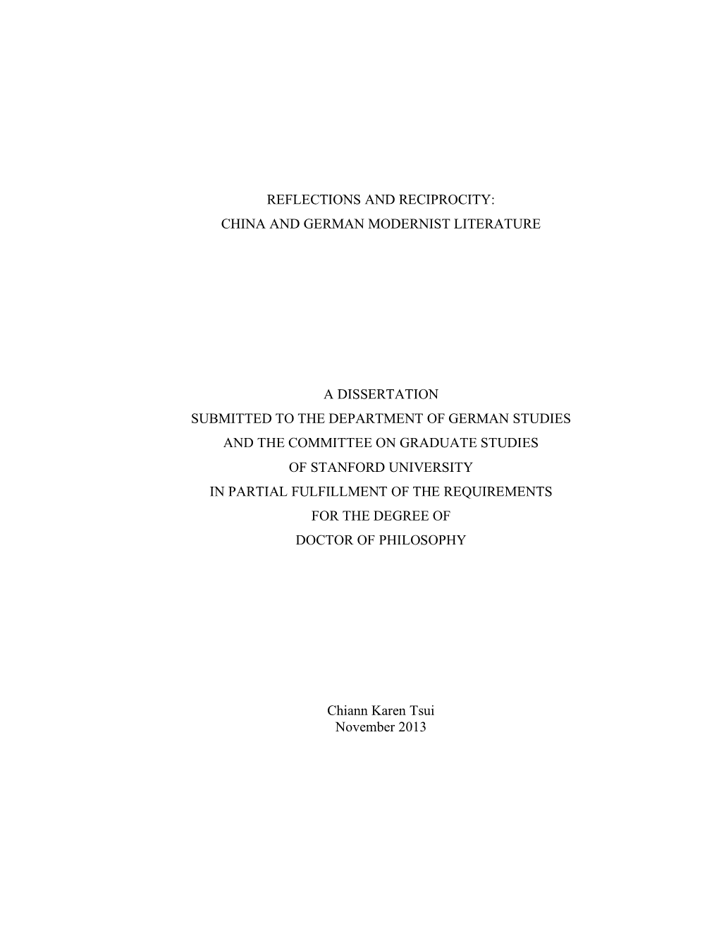 China and German Modernist Literature a Dissertation