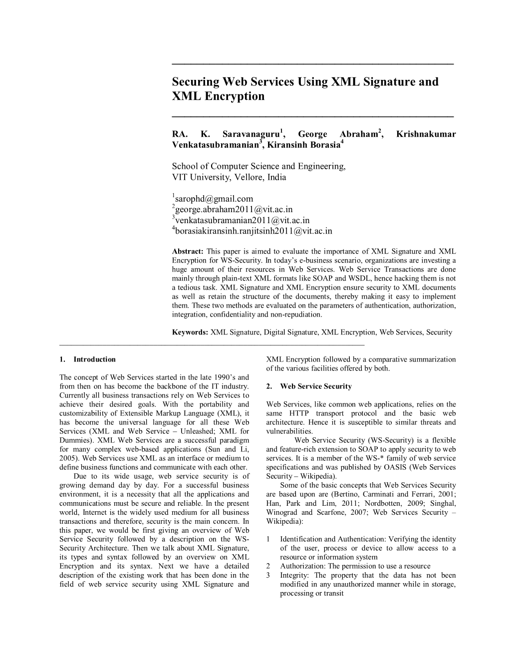 Securing Web Services Using XML Signature and XML Encryption ______