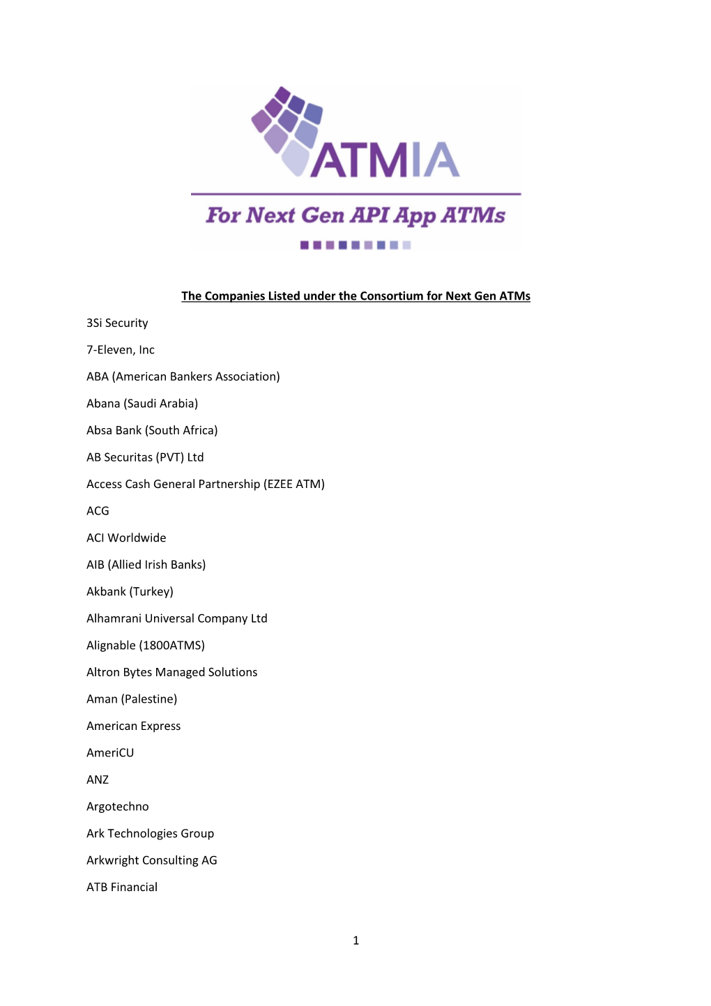 1 the Companies Listed Under the Consortium for Next Gen Atms 3Si