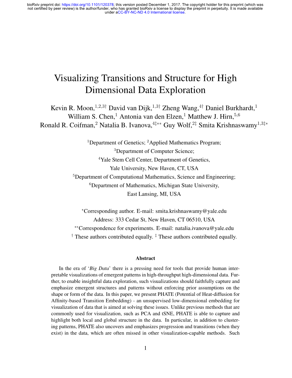 Visualizing Transitions and Structure for High Dimensional Data Exploration