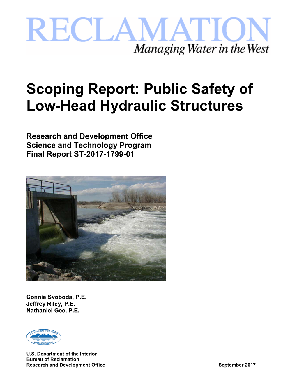 Scoping Report: Public Safety of Low-Head Hydraulic Structures