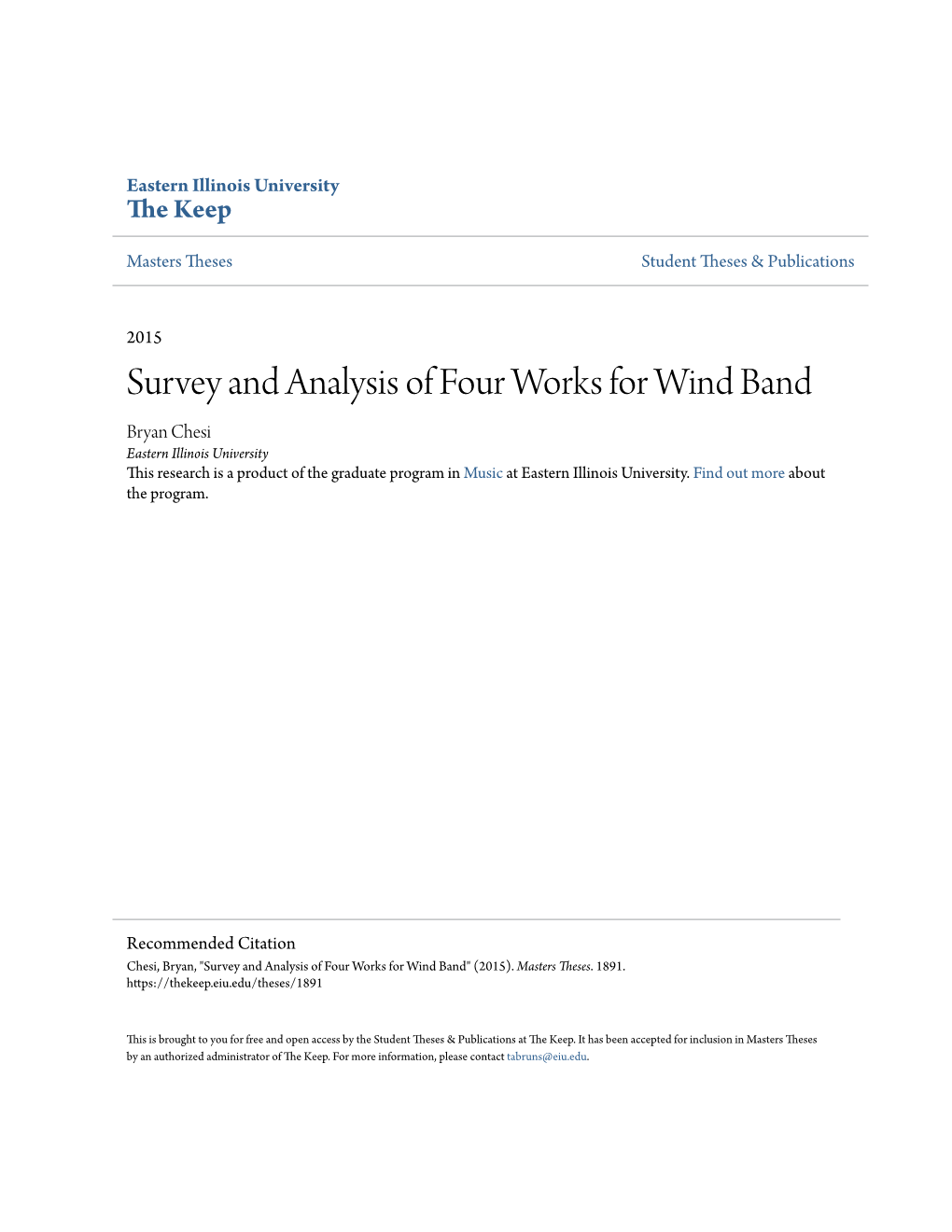 Survey and Analysis of Four Works for Wind Band