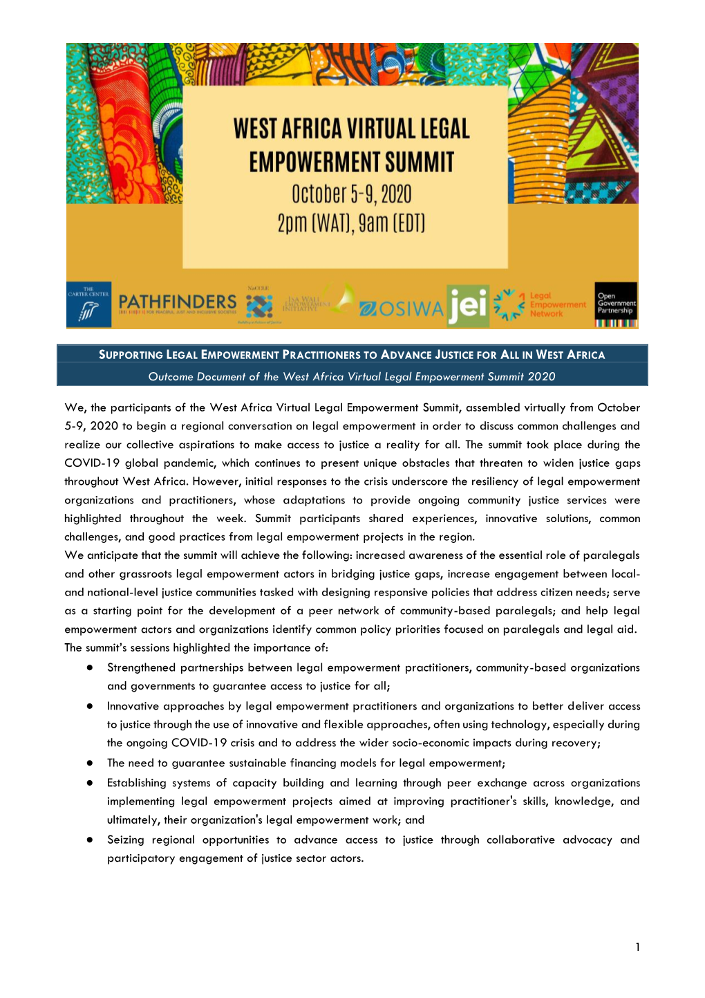 1 Outcome Document of the West Africa Virtual Legal Empowerment