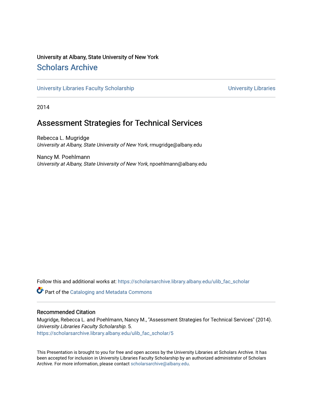 Assessment Strategies for Technical Services