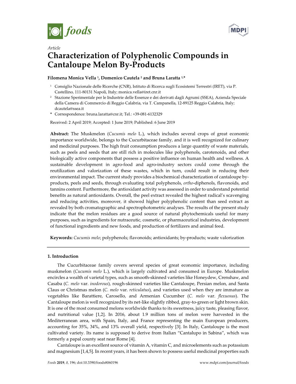 Characterization of Polyphenolic Compounds in Cantaloupe Melon By-Products