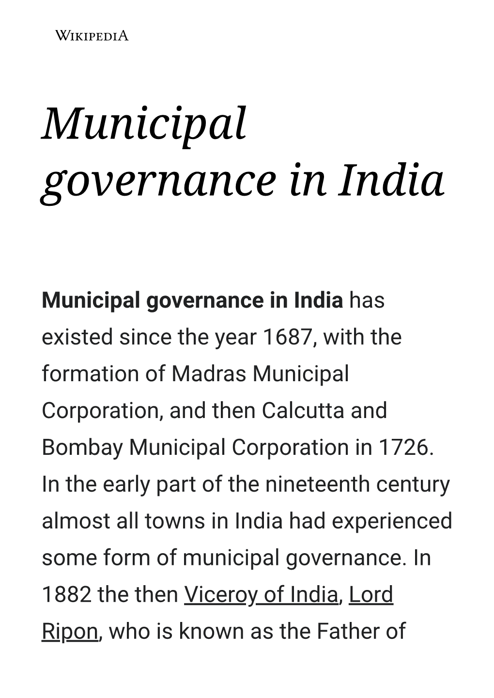 Municipal Governance in India