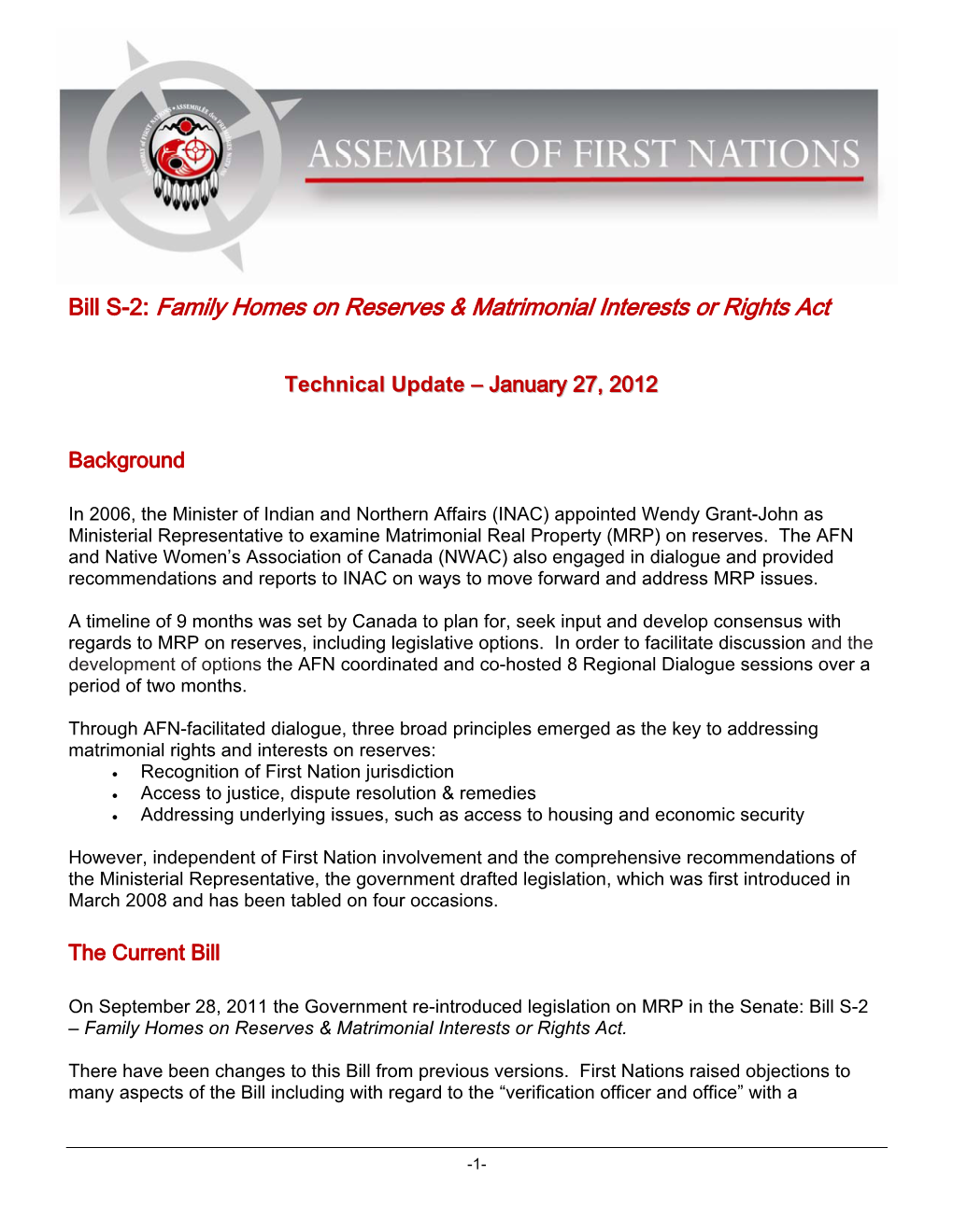 Bill S-2: Family Homes on Reserves & Matrimonial Interests Or Rights Act
