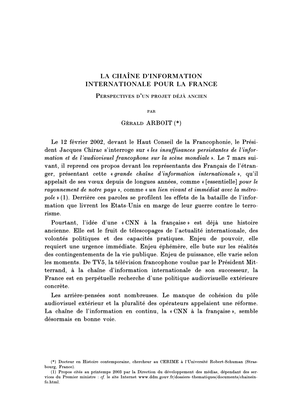 La Chaîne D'information Internationale Pour La France Perspectives D'un