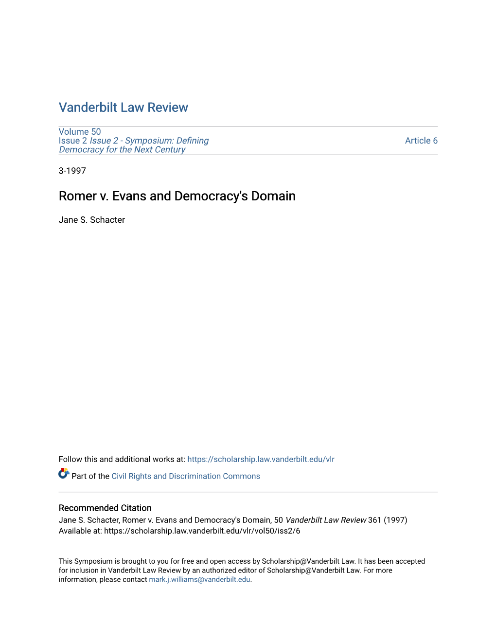 Romer V. Evans and Democracy's Domain