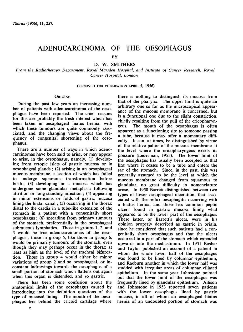 Adenocarcinoma of the Oesophagus by D