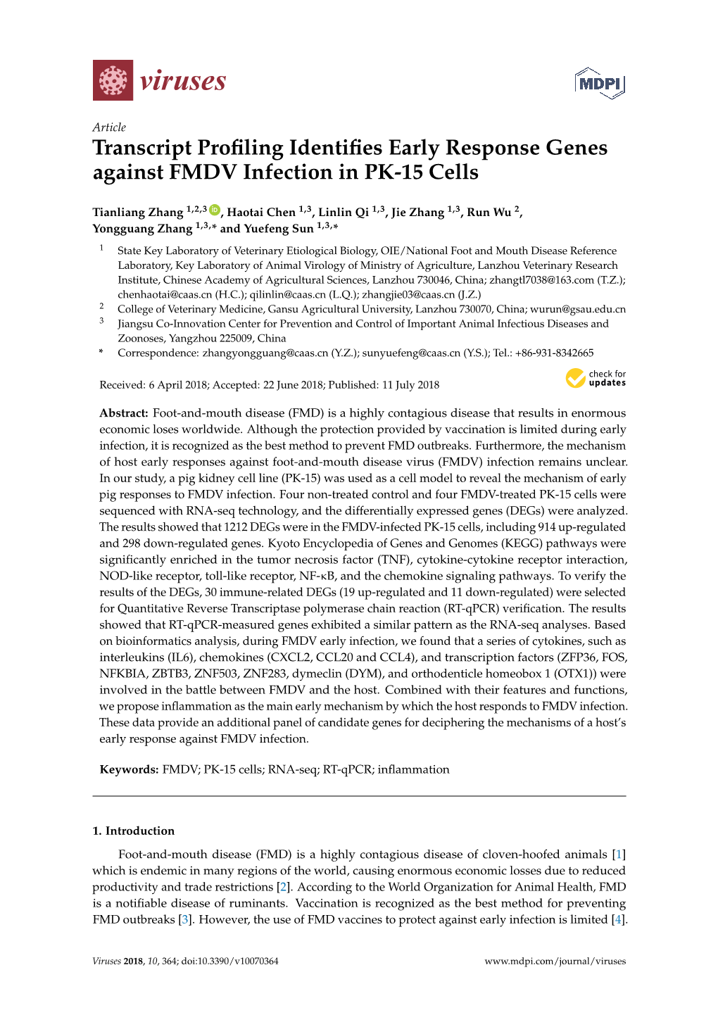 Transcript Profiling Identifies Early Response Genes Against FMDV