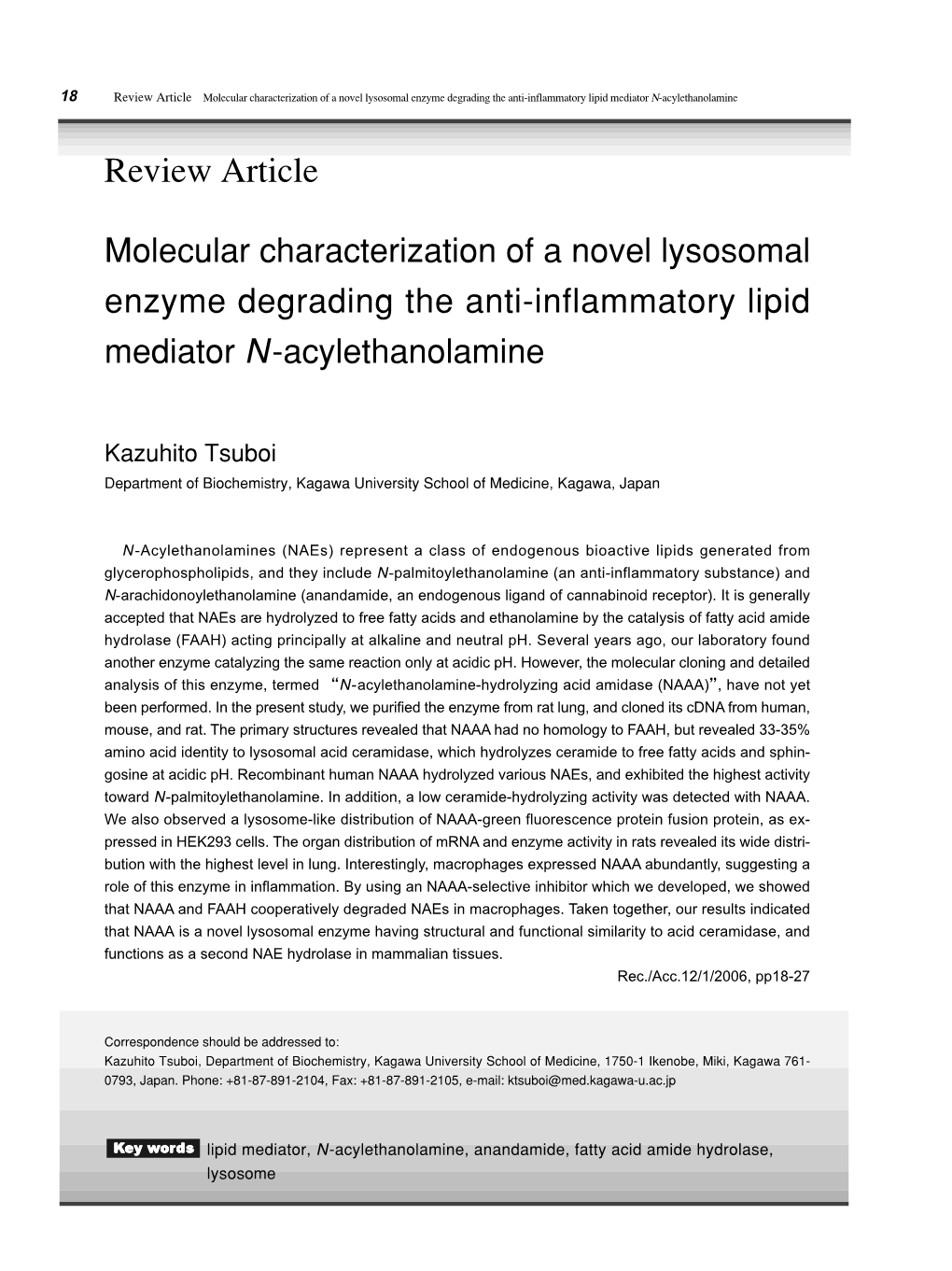 Molecular Characterization of a Novel Lysosomal Enzyme Degrading the Anti-Inflammatory Lipid Mediator N-Acylethanolamine