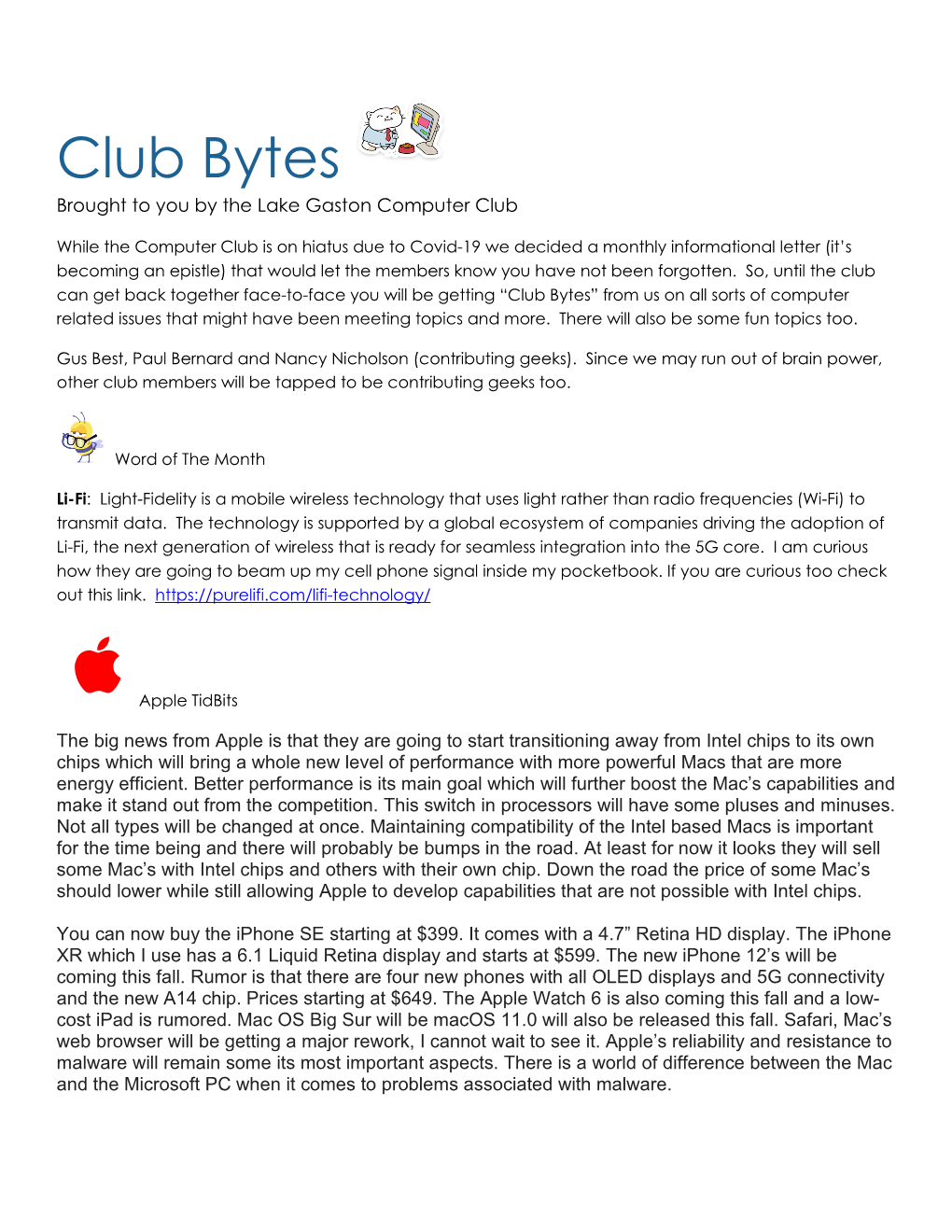 Club Bytes Brought to You by the Lake Gaston Computer Club