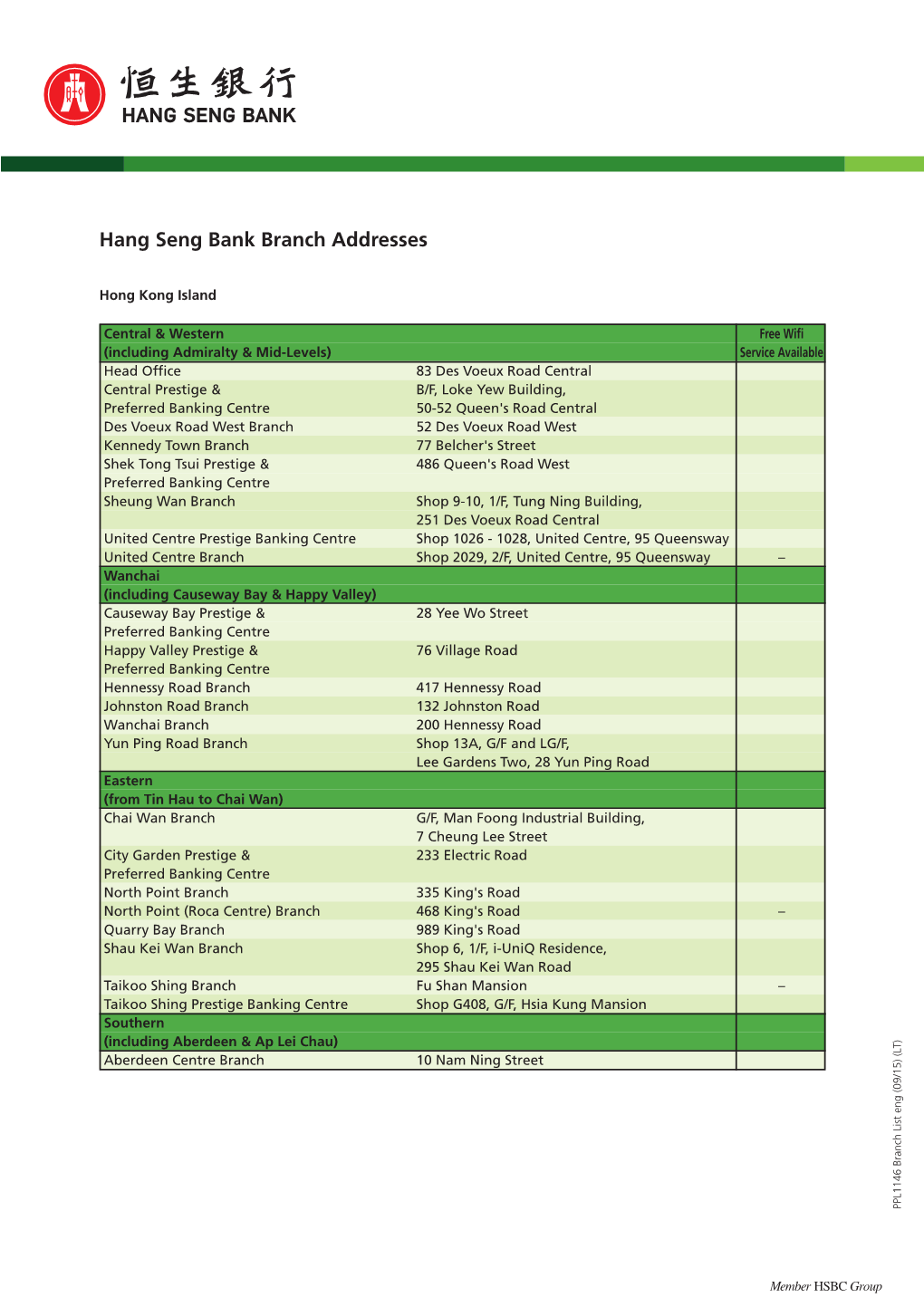 Hang Seng Bank Branch Addresses