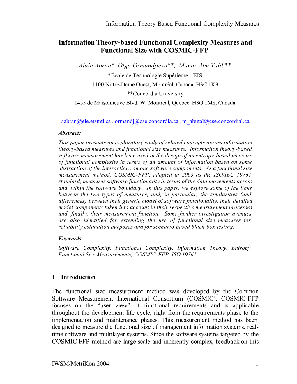 Information Theory-Based Functional Complexity Measures and Functional Size with COSMIC-FFP
