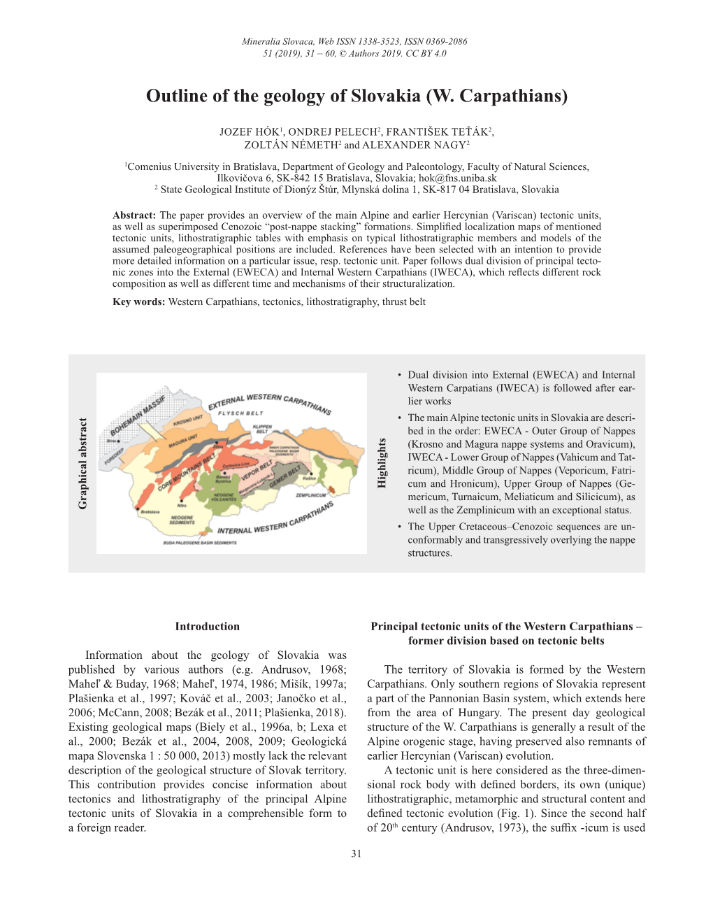 Outline of the Geology of Slovakia (W. Carpathians)