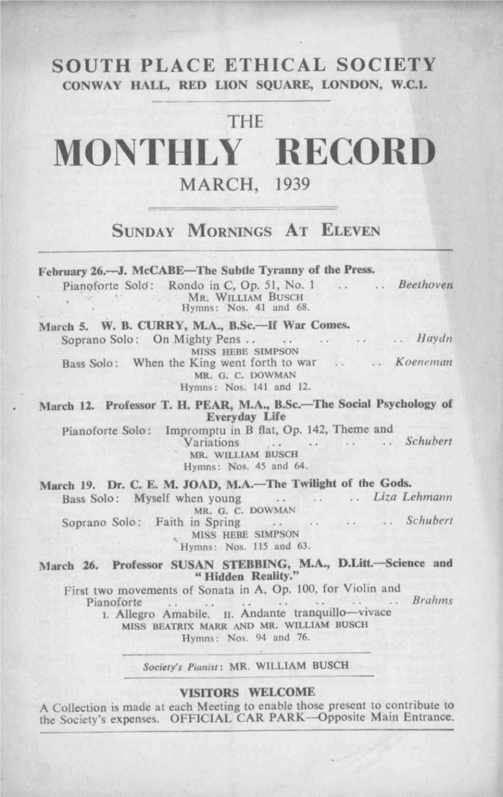 Monthly Record March, 1939