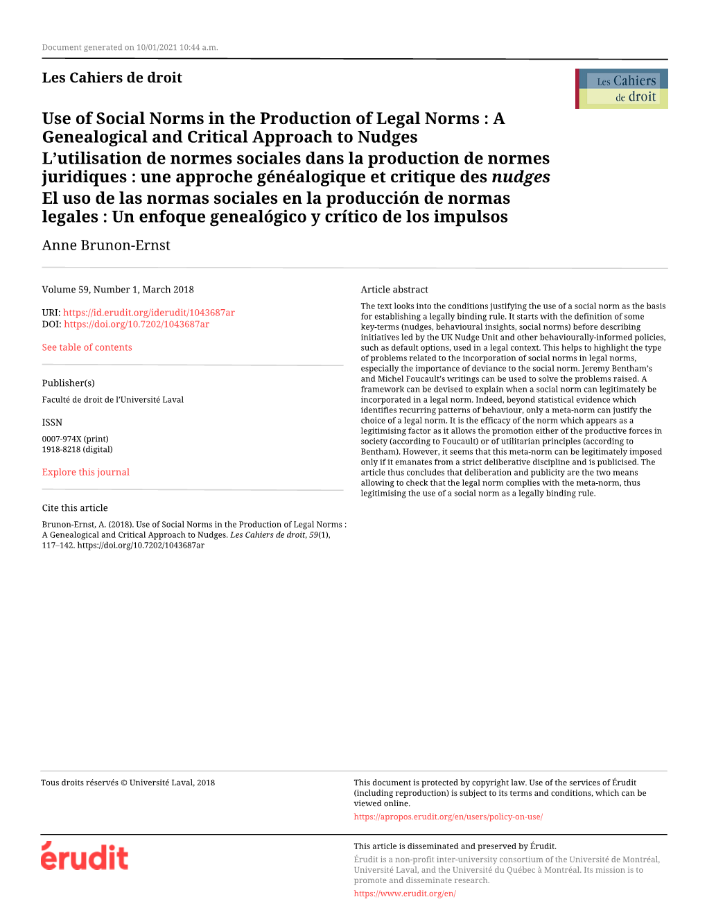 Use of Social Norms in the Production of Legal Norms