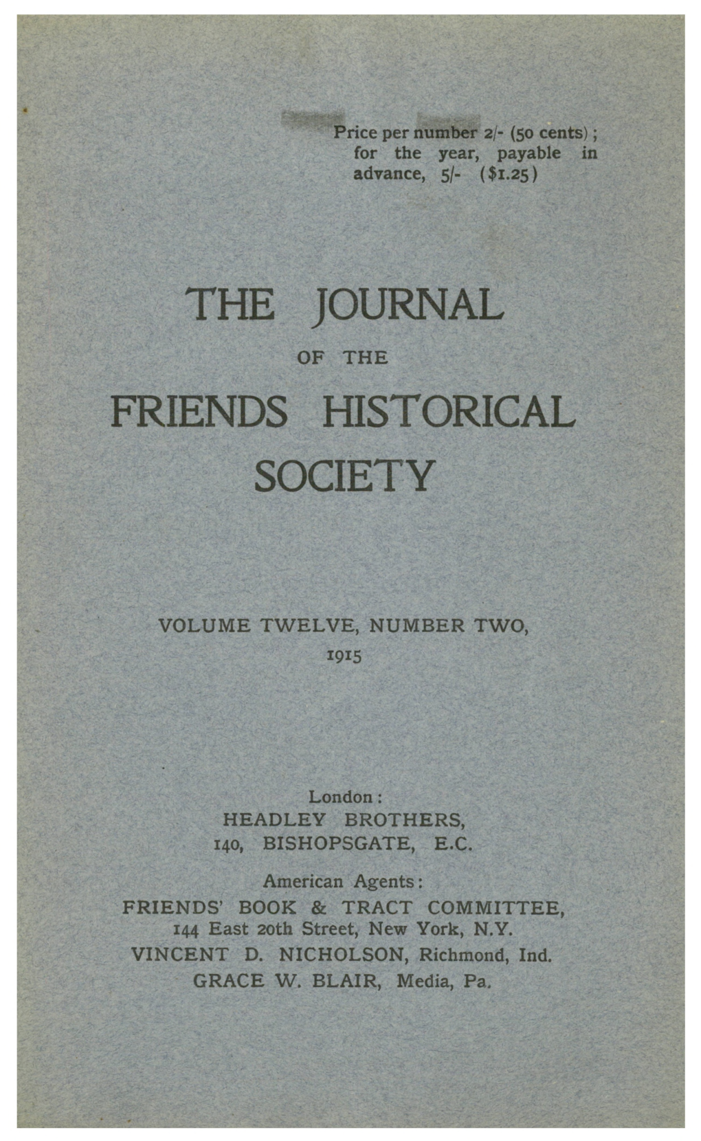 American Agents: FRIENDS' BOOK & TRACT COMMITTEE, 144 East 20Th Street, New York, N.Y