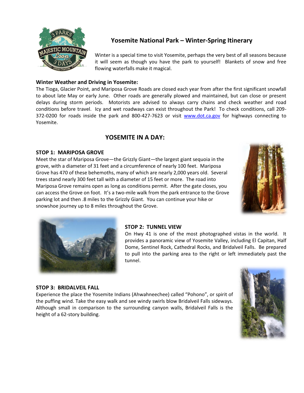 Yosemite National Park – Winter-Spring Itinerary