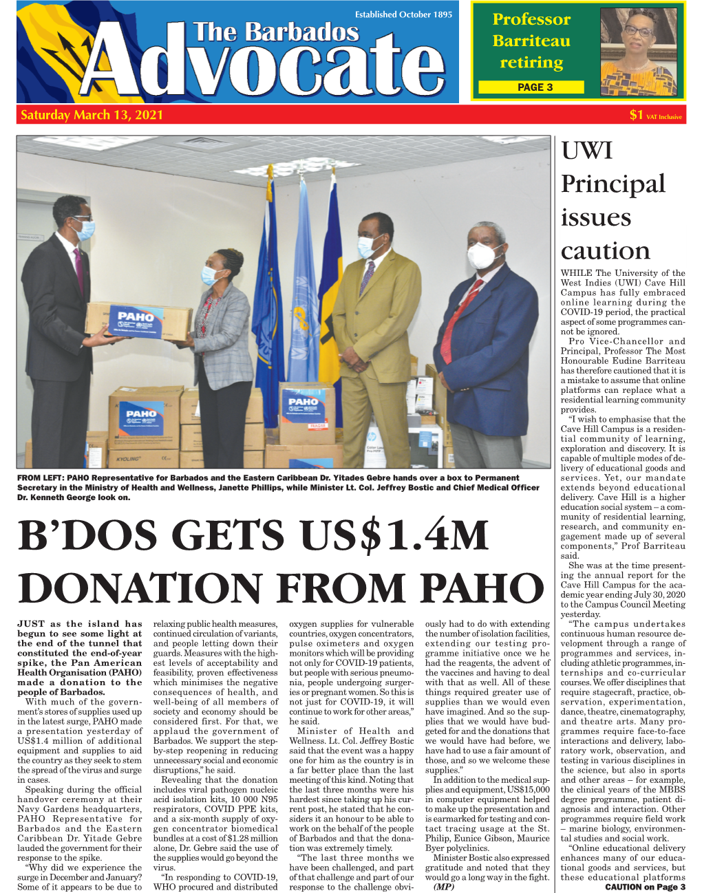 B'dos Gets Us$1.4M Donation from Paho
