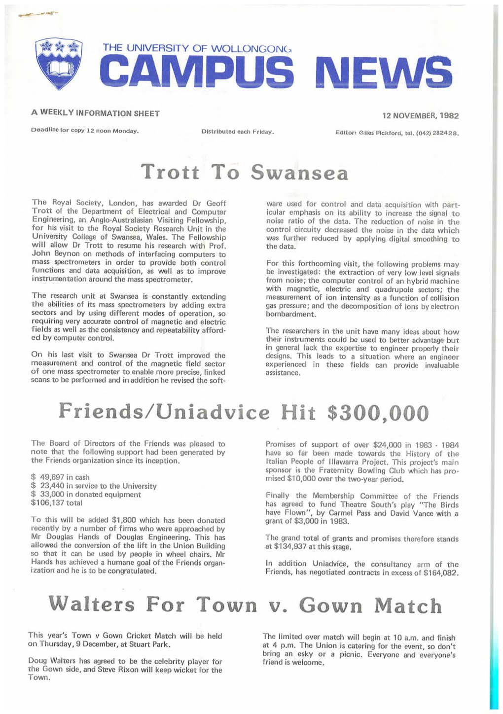 University of Wollongong Campus News 12 November 1982
