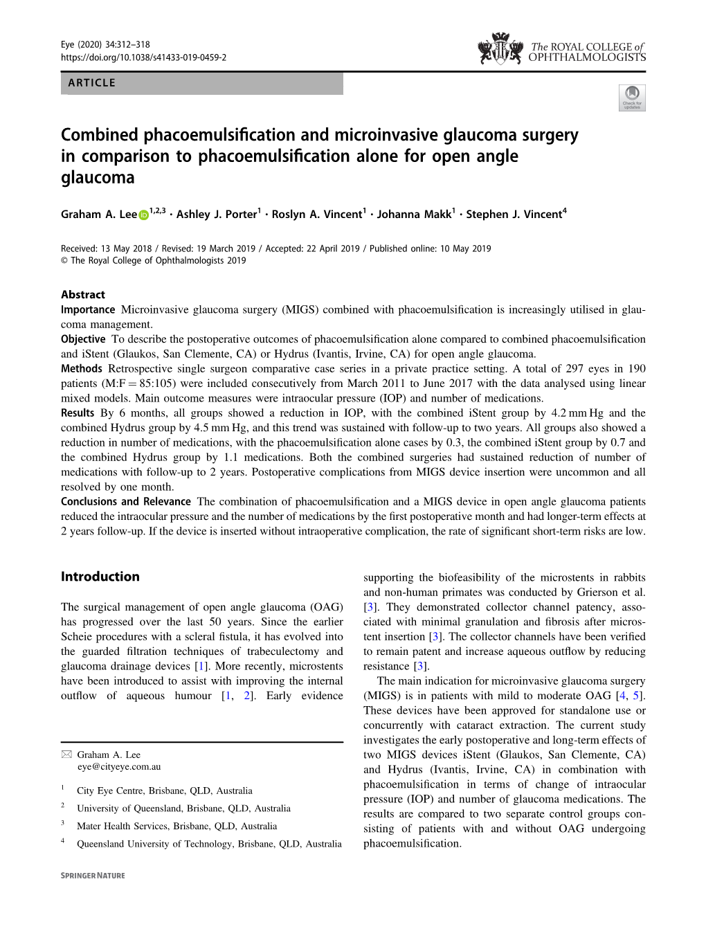 Combined Phacoemulsification and Microinvasive Glaucoma Surgery In