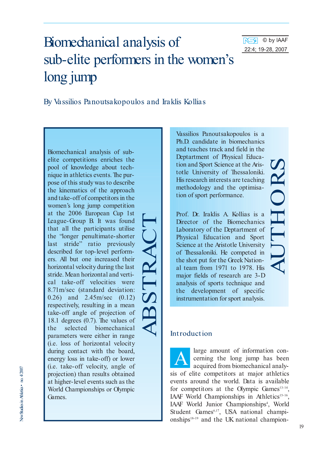 Biomechanical Analysis of Sub-Elite Performers in the Women’S Long Jump