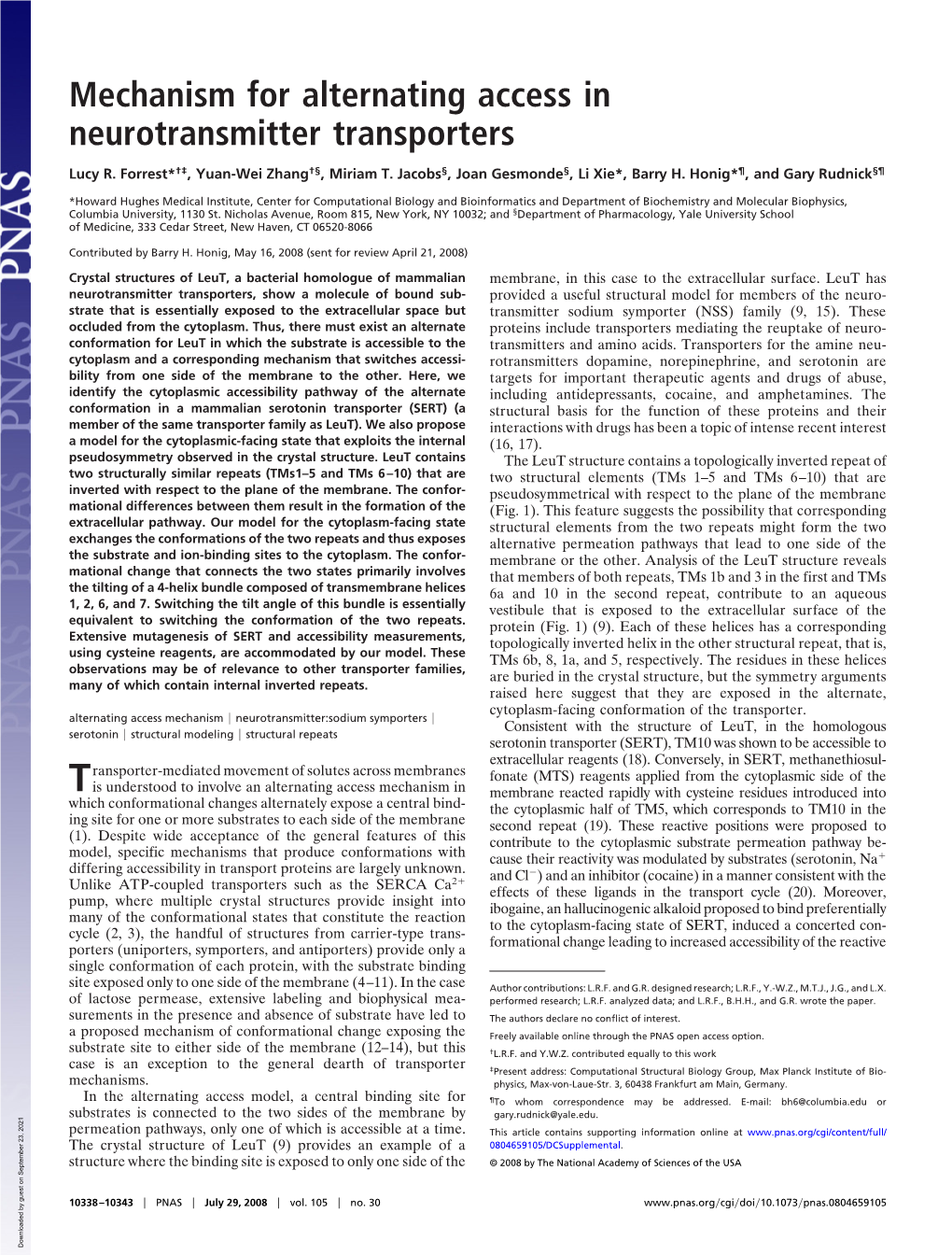 Mechanism for Alternating Access in Neurotransmitter Transporters