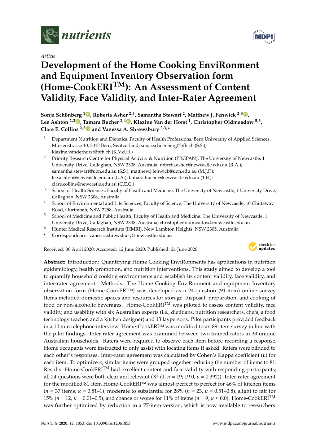 Development of the Home Cooking Environment and Equipment Inventory Observation Form