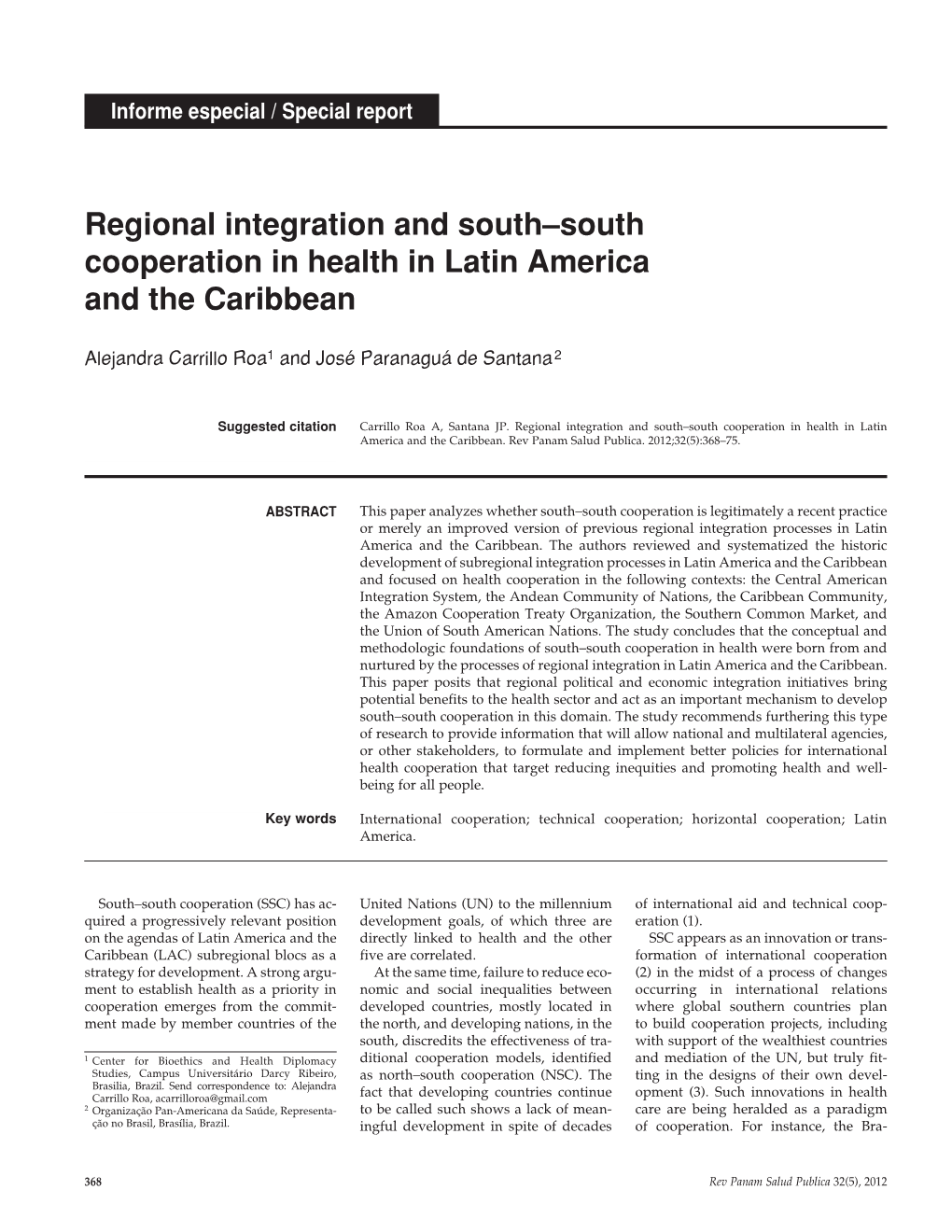 Regional Integration and South–South Cooperation in Health in Latin America and the Caribbean