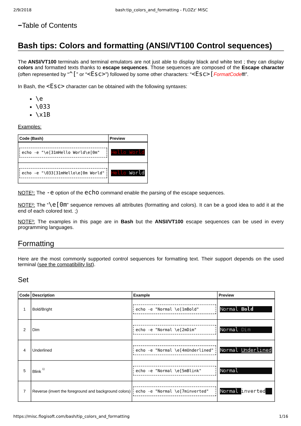 Bash Tips: Colors and Formatting (ANSI/VT100 Control Sequences)