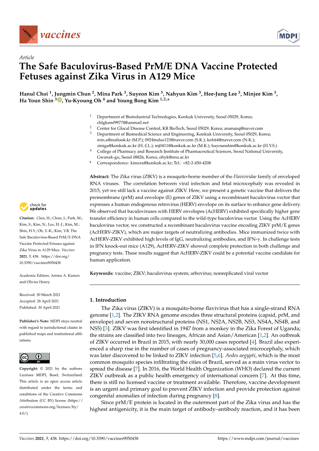 The Safe Baculovirus-Based Prm/E DNA Vaccine Protected Fetuses Against Zika Virus in A129 Mice