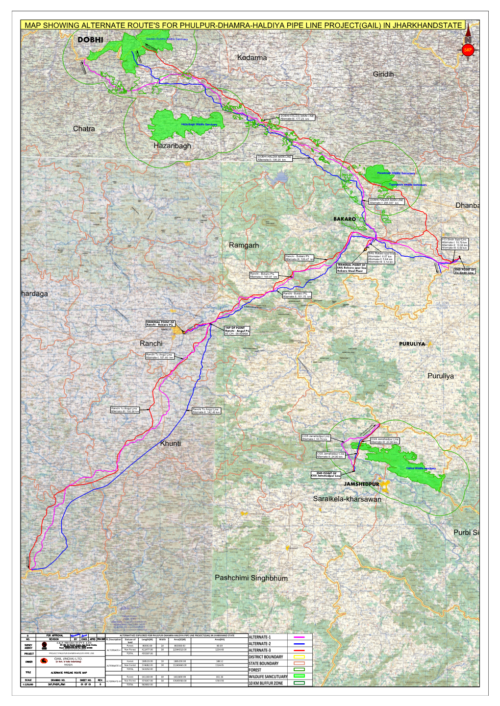 Map Showing Alternate Route's for Phulpur-Dhamra-Haldiya Pipe Line Project(Gail) in Jharkhandstate