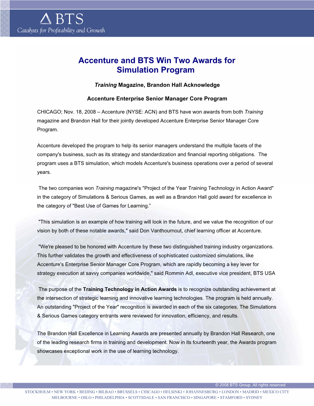Accenture and BTS Win Two Awards for Simulation Program