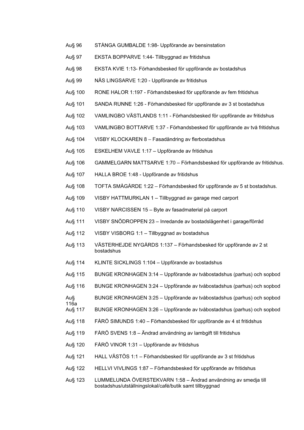 Au§ 96 STÅNGA GUMBALDE 1:98- Uppförande Av Bensinstation Au§ 97 EKSTA BOPPARVE 1:44- Tillbyggnad Av Fritidshus Au§ 98 EKSTA