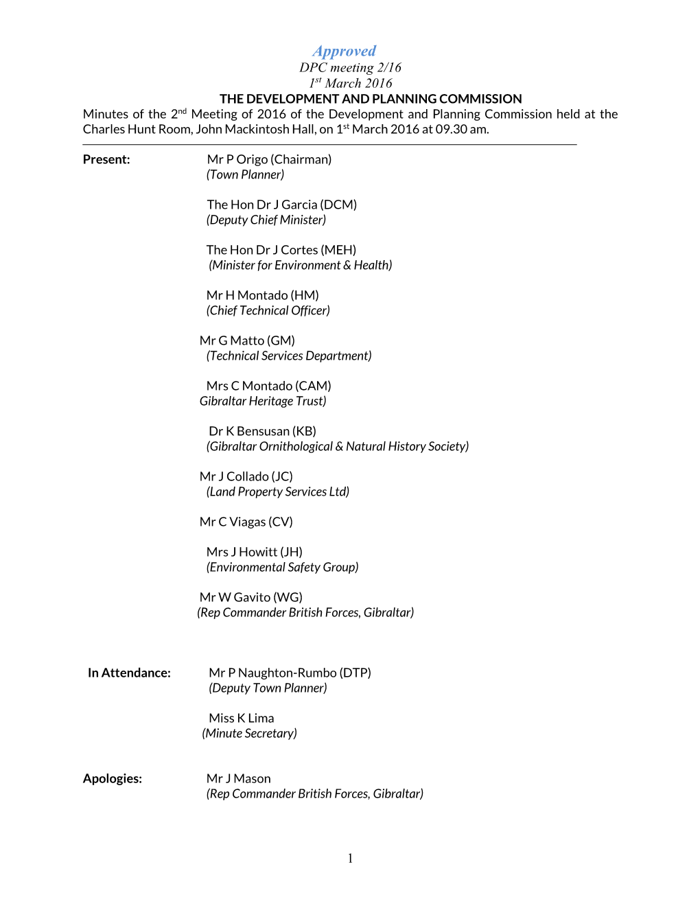 Approval of Minutes of the 1St Meeting of the Commission Held on the 12Th