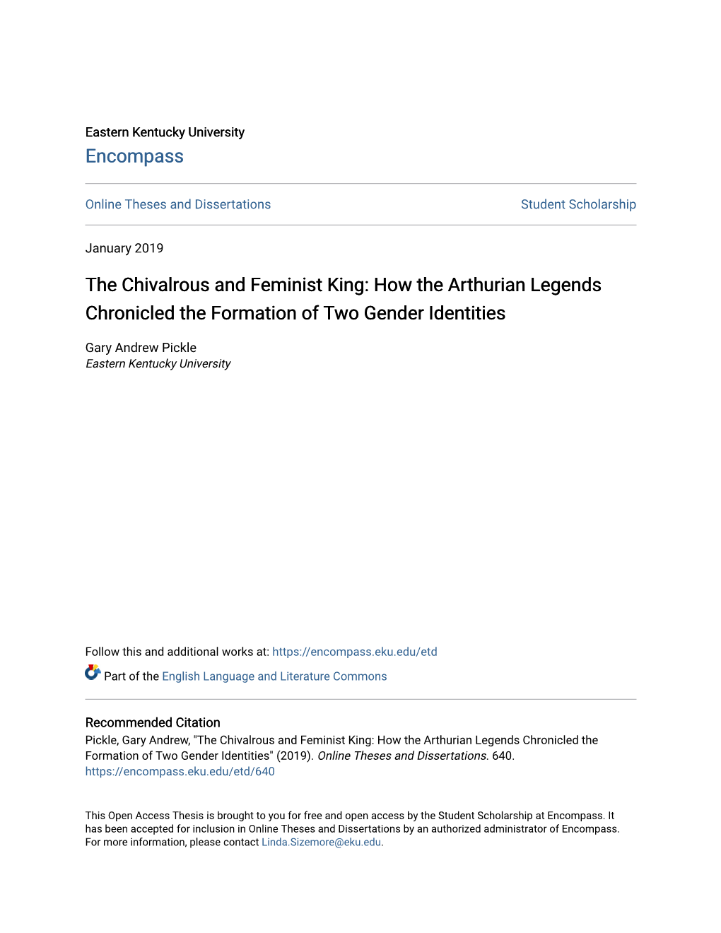 The Chivalrous and Feminist King: How the Arthurian Legends Chronicled the Formation of Two Gender Identities