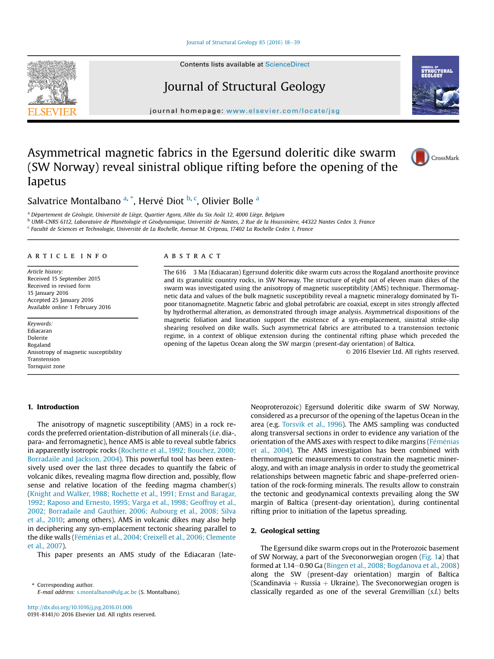 Asymmetrical Magnetic Fabrics in the Egersund Doleritic Dike Swarm (SW Norway) Reveal Sinistral Oblique Rifting Before the Opening of the Iapetus