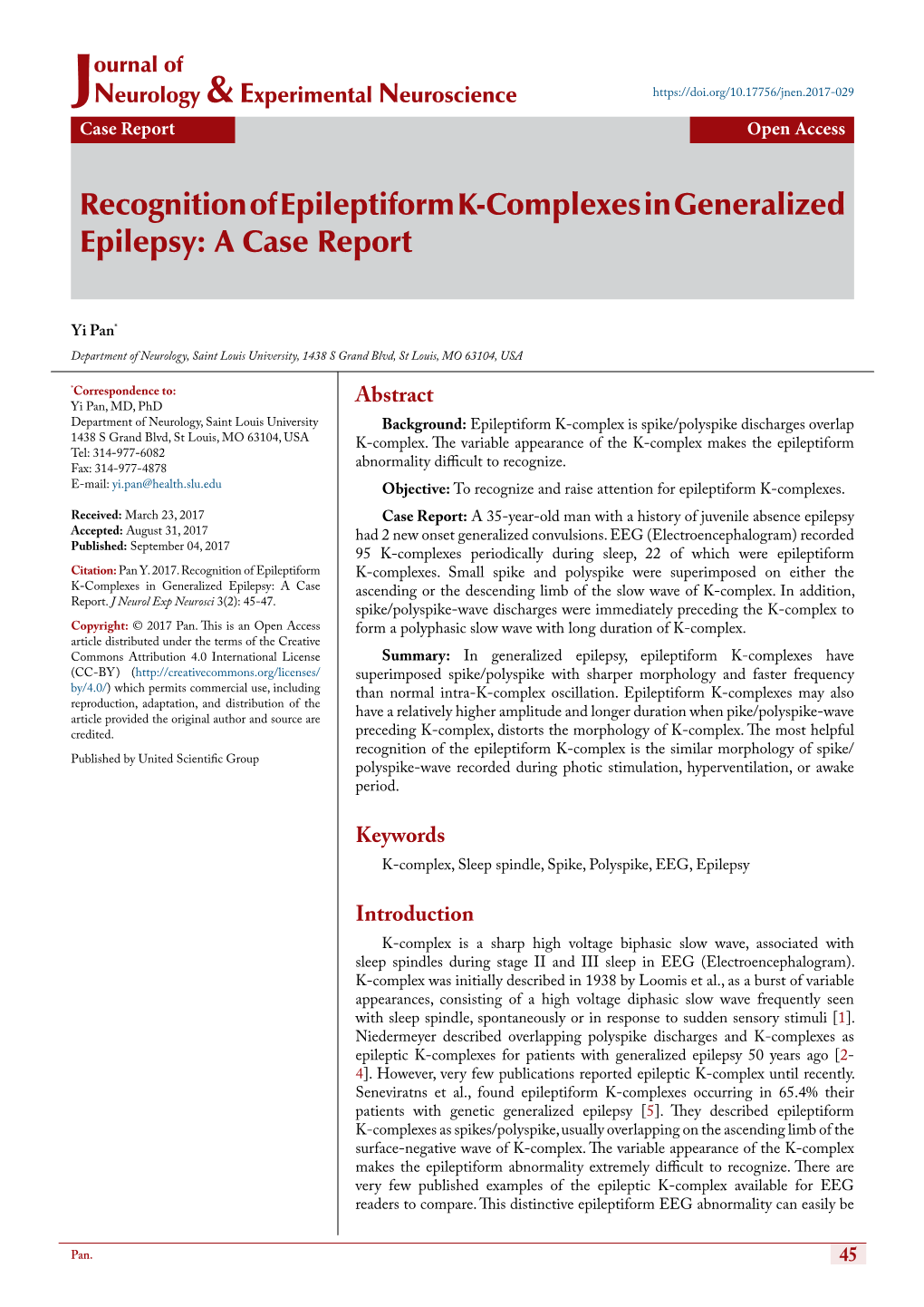 Recognition of Epileptiform K-Complexes in Generalized Epilepsy: a Case Report