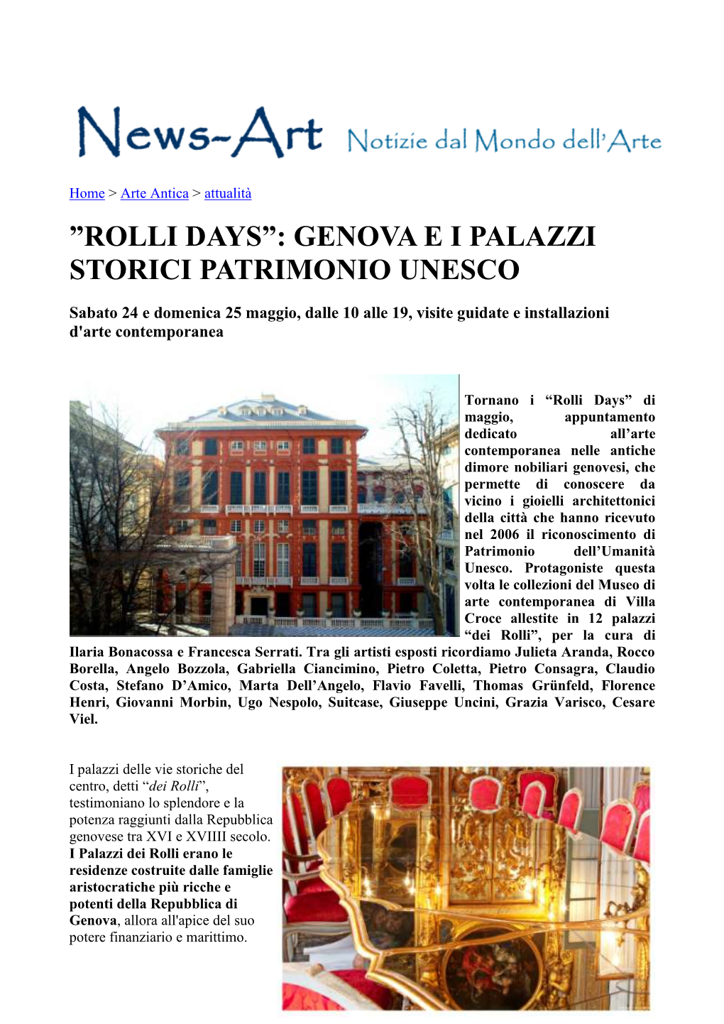 Rolli Days”: Genova Ei Palazzi Storici