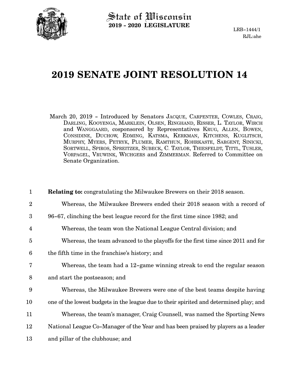 2019 Senate Joint Resolution 14