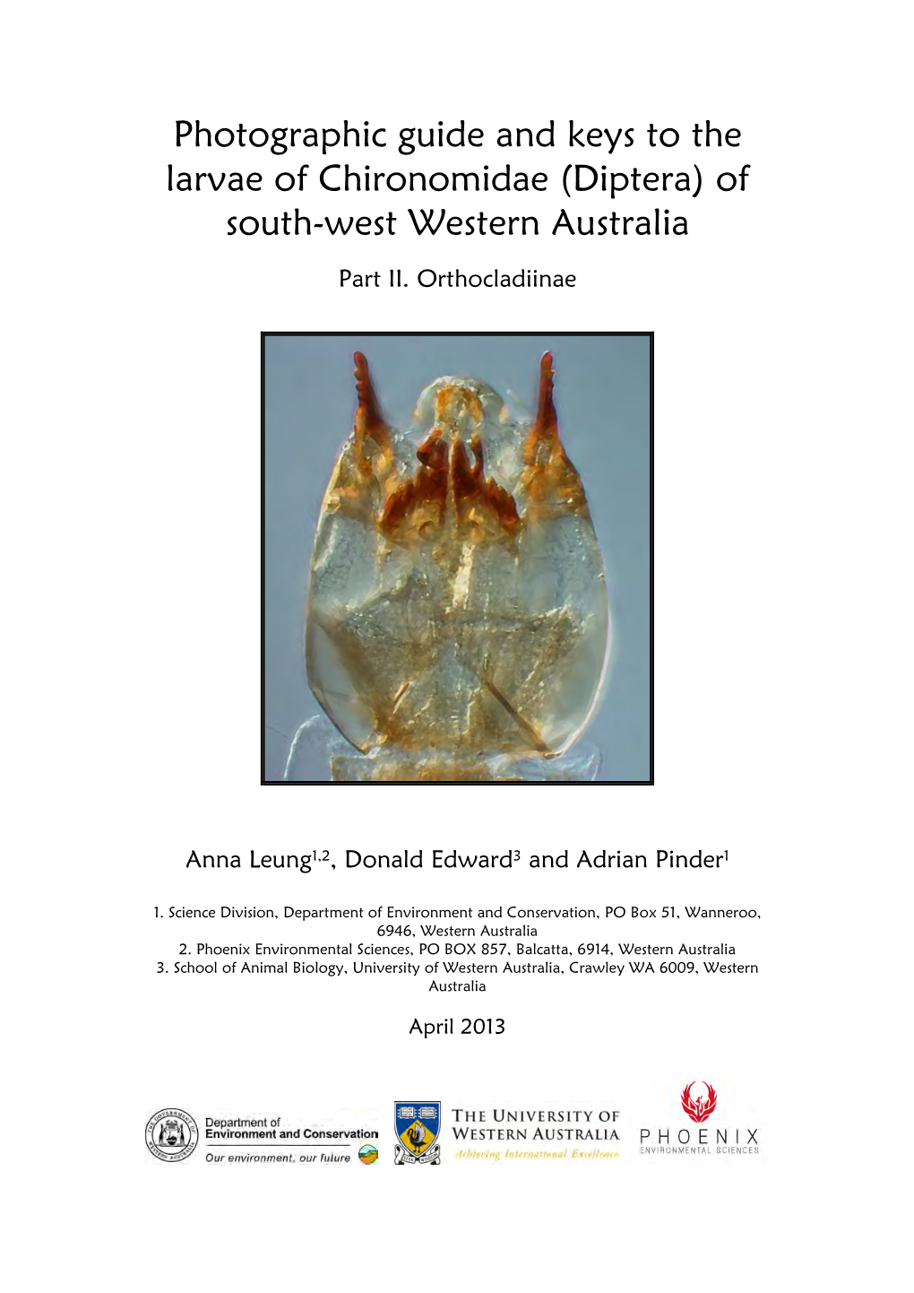 Photographic Guide and Keys to the Larvae of Chironomidae (Diptera) of South-West Western Australia